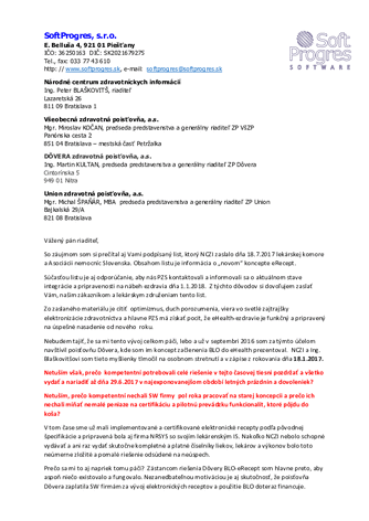 List generálnym riaditeľom ZP a riaditeľovi NCZI