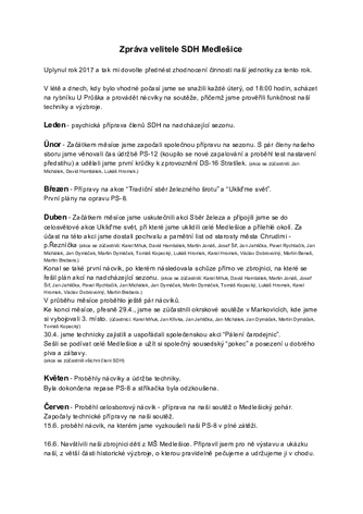 Zpráva velitele SDH Medlešice