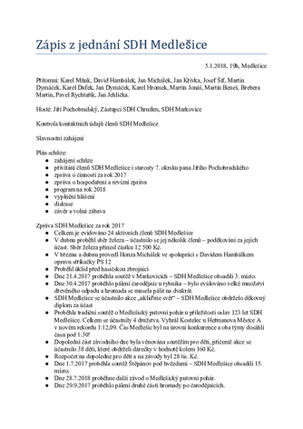 180105 Zápis z jednání SDH Medlešice 2018