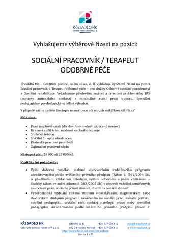 Inzerát sociální pracovník