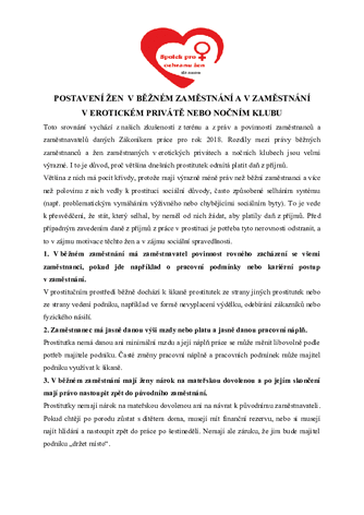 Postavení žen zaměstnaných v erotice a v běžném zaměstnání