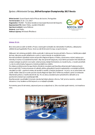 Zpráva z Mistrovství Evropy 2017 Povoa Boccia